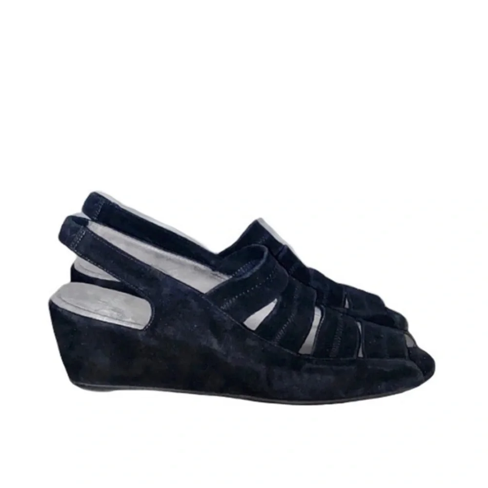 Stuart Weitzman Spando‎ Black Suede Slingback Wedge Heels